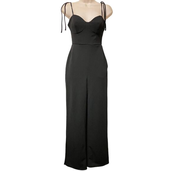 Crystal Sky SZ M Black Shoulder Tie-Strap Wide Leg Jumpsuit - Picture 8 of 8